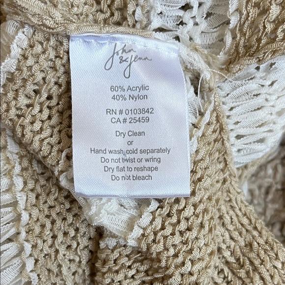 John + Jenn Women's Tan and White Loose Knit Long Line Stripe Sweater - Sz Small - Picture 3 of 16